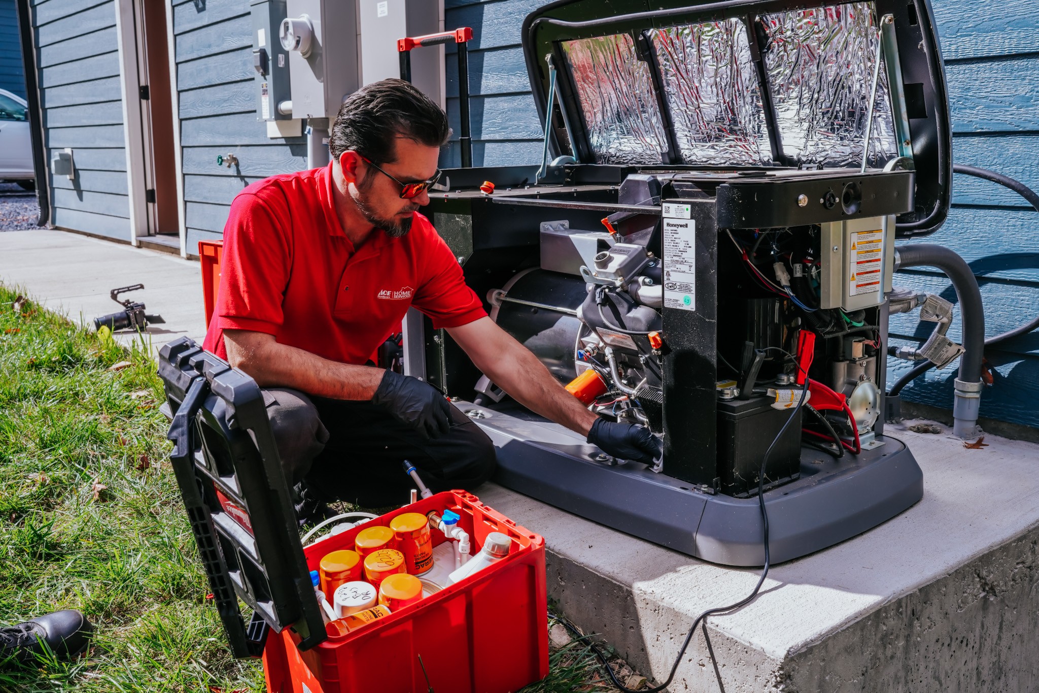 Parrish technician working on a standby generator